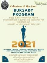 Image may contain: text that says "PC tellaford forrle Commerce Chamber Volunteer of the Year BURSARY PROGRAM $1000 BURSARY FOR NON PROFIT ORGANIZATIONS IN ELKFORD IS NOW OPEN FOR REGISTRATION! JANUARY Ist TO FEBRAURY 28th 2021 2021 WE THANK YOU FOR YOUR CONTINUOUS HARD WORK& LOOK FORWARD το HEARING ABOUT YOUR 2021 PROGRAMS AND FUNDING NEEDS! CONTACT US TODAY TO REGISTER! elkfordchamberegmail.com www.elkfordchamber.ca 250-425-5725"