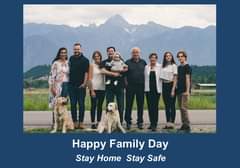 May be an image of 8 people, people standing, outdoors and text that says "Happy Family Day Stay Home Stay Safe"
