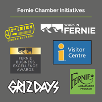 May be an image of text that says "Fernie Chamber Initiatives 2ND EDITION COWORKING FERNIE WORKIN FERNIE FERNIE BUSINESS EXCELLENCE AWARDS Visitor Centre FERNIE AMBASSADOR PROGRAM GRIZDAYS"